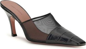 Amina Muaddi Womens Black Calf Leather Bos Taurus Mules