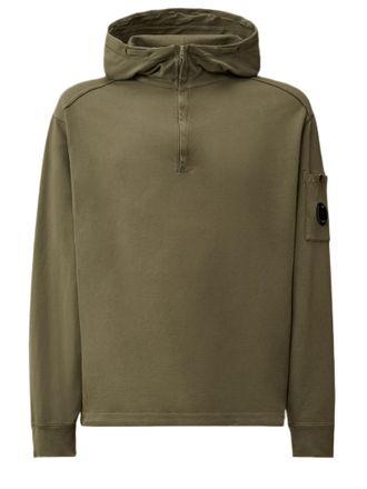 C.P. Company Half-Zip Fleece Sweater With Adjustable Hood And Iconic Lens Detail