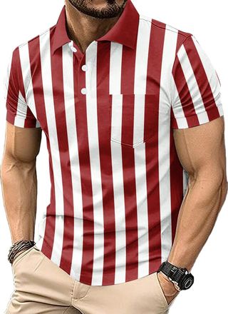 Generic Mens Casual Polo Shirts Short Sleeve Fashion Golf Shirt Classic Striped Slim Fit T-Shirts (UK, Alpha, 5XL, Regular, Regular, 13)