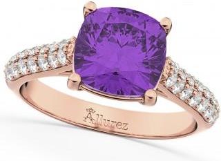 Allurez Cushion Cut Amethyst & Diamond Engagement Ring 14k Rose Gold (4.42ct)