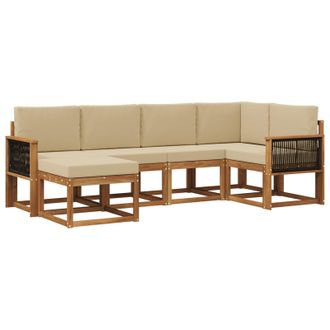 vidaXL Conjunto De Sof&aacute;s De Exterior 6 Pcs Natural Y Beige Vidaxl