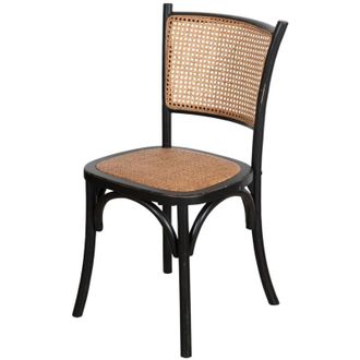 Biscottini International Wooden and rattan chair Thonet chair Retro chair dining room, kitchen, restaurants, bars Black vintage chair Rustic wood chairs