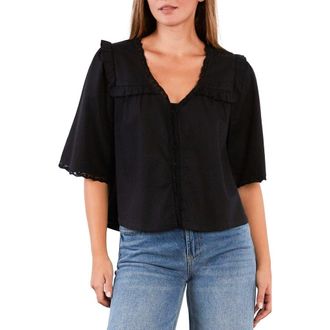 BILLY T Juliet Lace & Ruffle Cotton Blend Top in Black at Nordstrom, Size X-Small