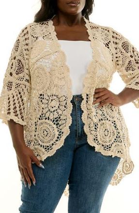 Nina Leonard Crochet High-Low Cardigan in Natural at Nordstrom Rack, Size 1X