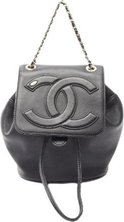 Chanel Pre-owned Coco Mark Lambskin Backpack - Dames - Vintage Rugzakken - Zwart - ONE Size - Leer - Vintage
