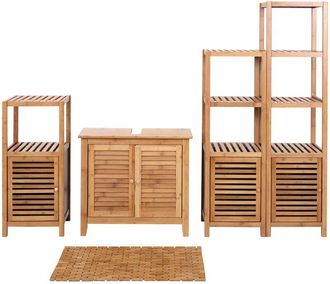 Hhg nunca usado] Conjunto de baño 556, mueble de baño completo conjunto de baño mueble de baño con puerta, bambú