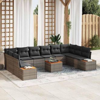 vidaXL Vidaxl - Conjunto De Sof&aacute; De Jard&iacute;n Con Coj&iacute;n 11 Pcs Gris Polirat&aacute;n