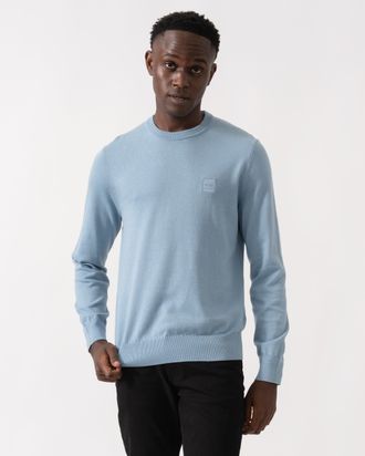 Boss Orange by Hugo Boss Mens Kanovano Crew Neck Jumper in Light Blue Cotton - Size Medium