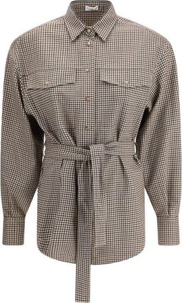 Brunello Cucinelli Brown Fleece Wool Pattern Womens Shirt