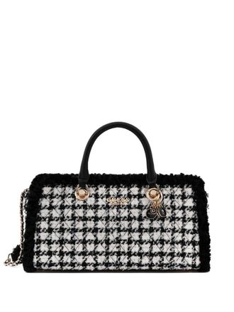 Guess Co logo-plaque houndstooth tote bag - Bianco