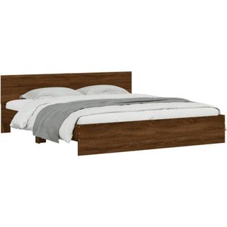 vidaXL Estructura De Cama Cabecero Y Luces Led Marr&oacute;n Roble 200x200 Cm Vidaxl