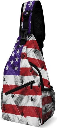Generic Rustic Decor U.S. Flag Mens Shoulder Bags Sling Crossbody Backpack Travel Hiking Chest Bag with Small Side 38x20cm