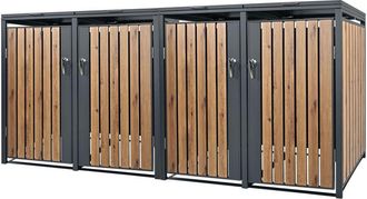 ML Design Ml-design Cobertizo Para Ocultar 4 Cubos De Basura 240l Antracita Con Aspecto Roble 264 X 80 X 116,3 Cm Caseta De Acero Para Jard&iacute;n Exterior Contenedo