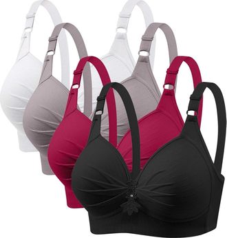 Generic Anti Sagging Bras for Older Women 4 Pack Bra Wireless Full Coverage Lace Bralette Adjustable Straps Soft Bras for Women UK Push Up Comfort Bralette La