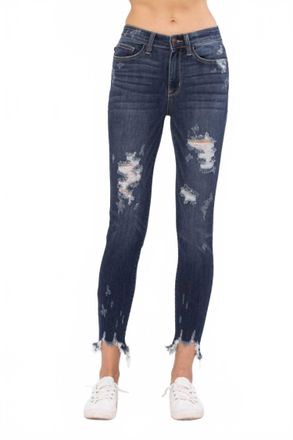 Judy Blue Destroyed Hem Skinny Jeans In Shark Bite