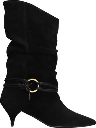 Alchimia Su&egrave;de Laaghaklaars met Enkeleffect - Dames - Laarzen met Hak - Zwart - 40 EU - Su&egrave;de - Schoenen