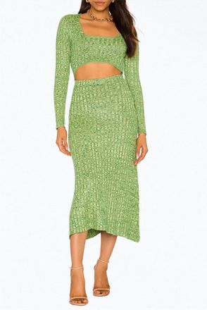 AFRM Skye Cutout Ribbed-Knit Midi Dress In Marled Lime