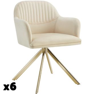 TecTake 6 sillas de comedor giratoria 360&ordm; terciopelo, 56x59x81 cm crema/oro
