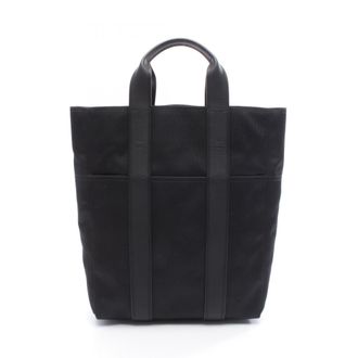 Herm&egrave;s Black Toile Chevron Leather Tote Bag (Pre-Owned)