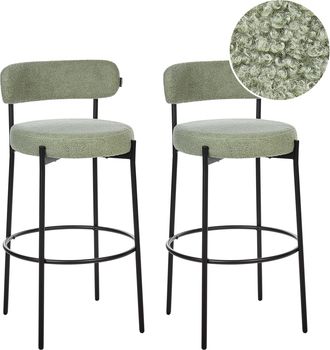 Beliani Beliani - Conjunto De 2 Sillas De Bar Boucl&eacute; Patas De Acero Negro Con Tapas Sin Reposabrazos Comedor Verde Claro Allison