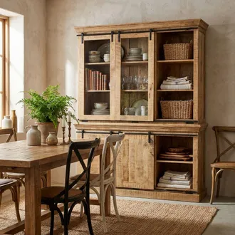 Milani Home Petra - Mobile In Legno Di Mango Con 2 Ante, 3 Mensole E 3 Cassetti