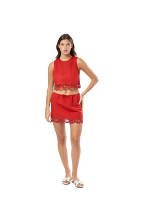 Onia Air Linen Scallop Mini Skirt in Dark Red at Nordstrom, Size Medium