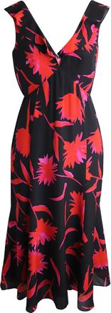 Saloni Holly Printed Sleeveless Dress in Black and Red Silk