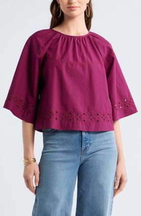 Treasure & Bond Eyelet Embroidered Poplin Swing Top in Purple Potion at Nordstrom, Size Xx-Large