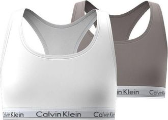 Calvin Klein Underwear Bralette 2PK BRALETTE, Damen, Gr. 128/134, N-Gr, wei&szlig;, taupe, Jersey, Obermaterial: 95% Baumwolle, 5% Elasthan, CALVIN KLEIN UNDERWEAR, Basic, k&ouml;rpern