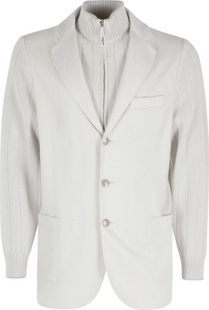 Eleventy Light Grey Removable Bib Ribbed Wool Jacket