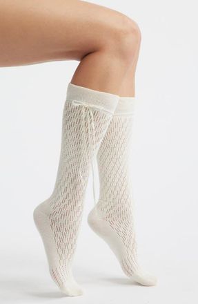 High Heel Jungle Charma Tie Pointelle Crew Socks in White at Nordstrom