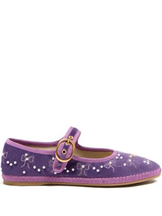 Valentino Garavani Endouce velvet Mary-Jane ballet flats - Purple
