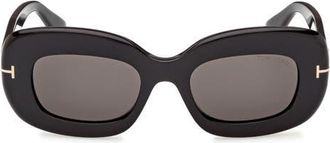 Tom Ford Islay 50mm Small Rectangular Sunglasses in Shiny Black /Smoke at Nordstrom