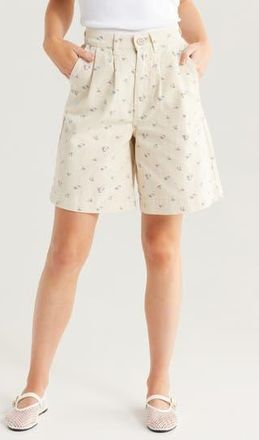 Damson Madder Nova Floral High Waist Denim Shorts in Cream at Nordstrom Rack, Size 12 Us / 16 Uk