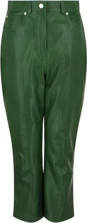 Ferragamo Womens Cropped Leather Straight-Leg Pants In Dark Green