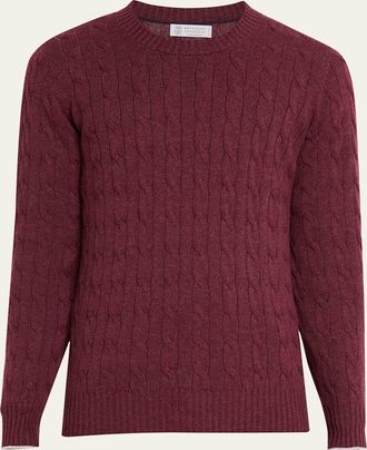 Brunello Cucinelli Mens Cashmere Cable Knit Crewneck Sweater