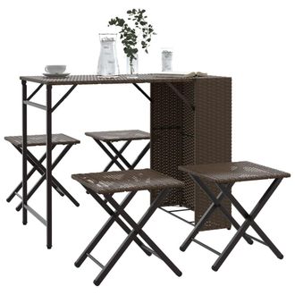 Berkfield Home 5 Piece Garden Dining Set Foldable Brown Poly Rattan