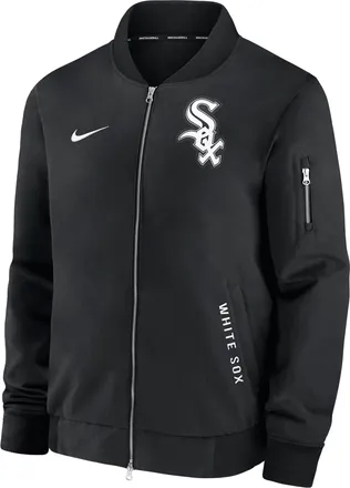 Nike Chicago White Sox Authentic Collection Dugout Nike Mens MLB Full-Zip Bomber Jacket in Black | 02F303M8RX-TZ7