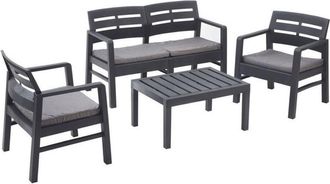 Trade Shop Trade Shop - Set Salotto Da Esterno Arredo Giardino Java Con Tavolino 2 Poltrone Divano Con Cuscini - Antracitas