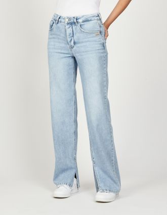 Gang Straight-Jeans GANG 94JUL SLIT, Damen, Gr. 28, N-Gr, blau (light vintage), Denim/Jeans, Obermaterial: 58% Baumwolle, 41% Lyocell, 1% Elasthan, regular