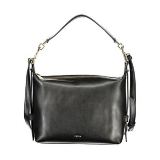 Furla Tassen, Dames, Zwart, ONE Size, Leer, Elegante leren handtas met goudkleurige accenten