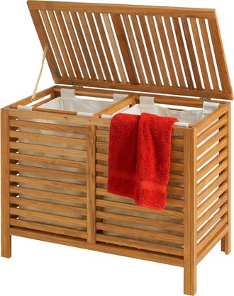Relaxdays Relaxdays Cesto Para Ropa Sucia 2 Compartimentos, 150 L, Bolsas Extra&iacute;bles, 67,5 X 89 X 46,5 Cm, Nogal Natural