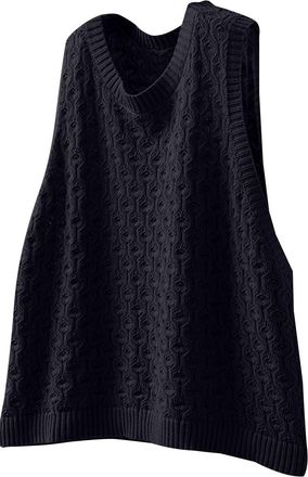 Generic Womens Sleeveless Jumpers Round Neck Loose Fit Knitted Vest Pullover Jumper Autumn Casual Ladies Sweater Vest(Black, XXXL)