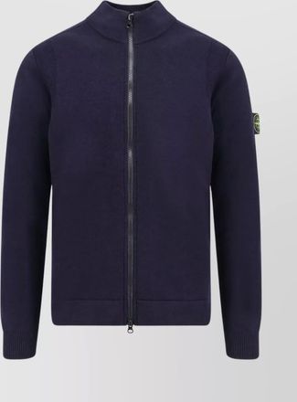 Stone Island ribbed high collar zip-up wool cardigan