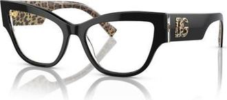 Dolce & Gabbana 53mm Cat Eye optical glasses in Black/Leopard Print at Nordstrom