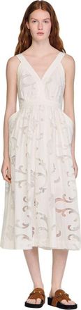 Sandro Openwork floral cotton maxi dress in Ecru at Nordstrom, Size 34 Eu