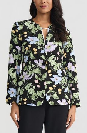 Kasper Floral Print One-Button Jacket in Black Multi at Nordstrom, Size 6P
