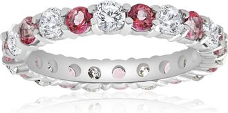 Pompeii3 2 CT Diamond & Pink Topaz Eternity Ring 14K White Gold