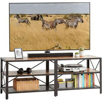 Relaxdays Relaxdays TV-Lowboard, 4 scomparti, per TV fino a 60 pollici, HxLxP: 52 x 140 x 39 cm, marrone/nero