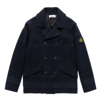 Stone Island Double-Breasted Logo Patch Jacket Black 771542952-V0020